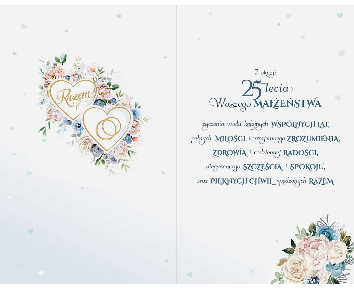 Card 25th Wedding Anniversary, Two Hearts, 13x20.5 cm